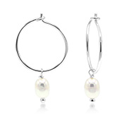 E-15970 - 925 Sterlling silver hoop with fresh water pearl.