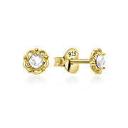 E-5723 - Gold plated sterling silver stud with crystal.
